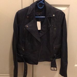 Banana Republic Leather Moto Jacket (Navy)-  XS
